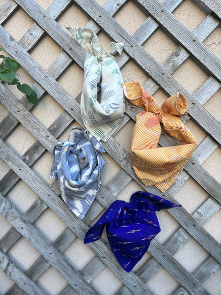 Marine Blue Dash Cotton Ikat Bandana