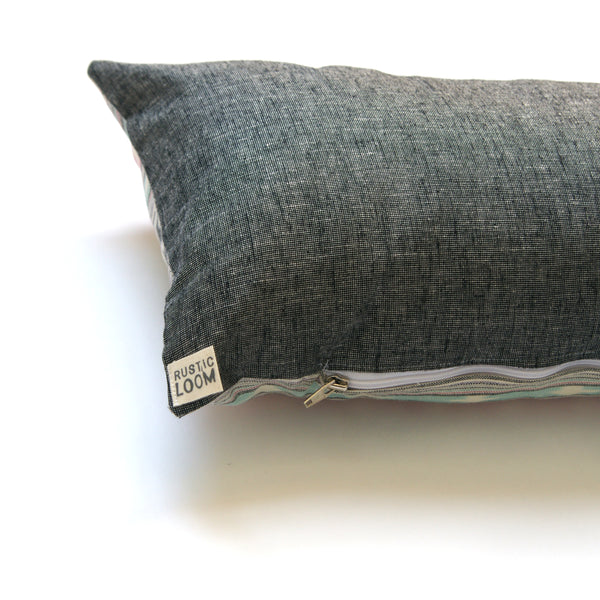 Pastel Pink and Blue Ikat Stripe Woven Lumbar Pillow 12 x 24