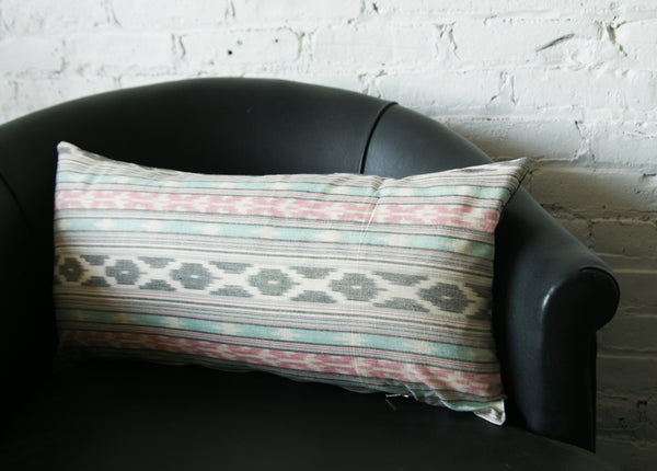 Pastel Pink and Blue ikat lumbar pillow