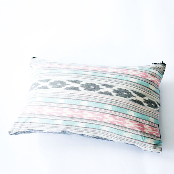 Pastel Pink and Blue Ikat Lumbar Pillow 12 x 18