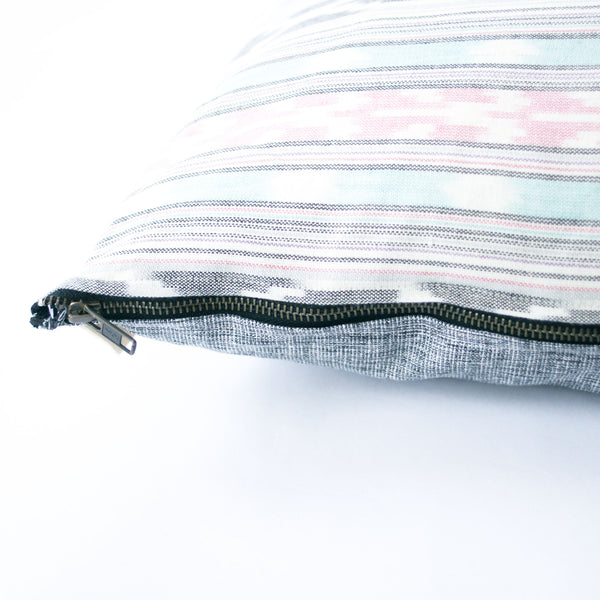 Pastel Pink and Blue Ikat Lumbar Pillow 12 x 18