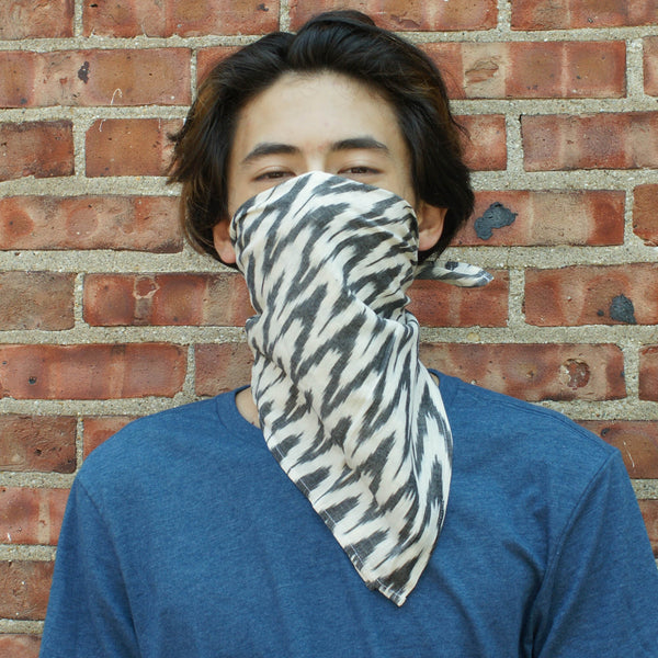 Grey White Zig Zag Cotton Ikat Bandana