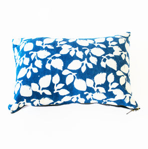 Blue Leaf Cotton BLockprinted Lumbar Pillow 12 x 18