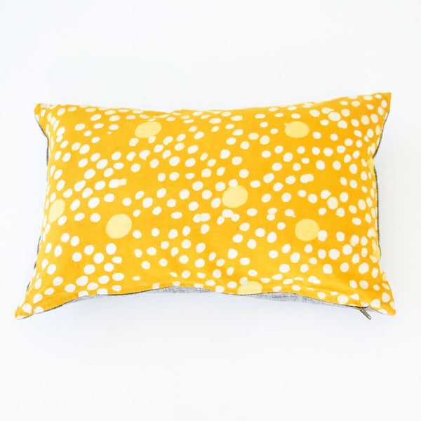 Maize Gold Coral Dot Batik Blockprinted Lumbar Cotton Pillow 12 x 18