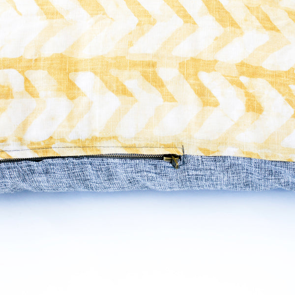 Maize Gold  Chevron Batik Blockprinted Jumbo Lumbar Toss Pillow 14 x 36