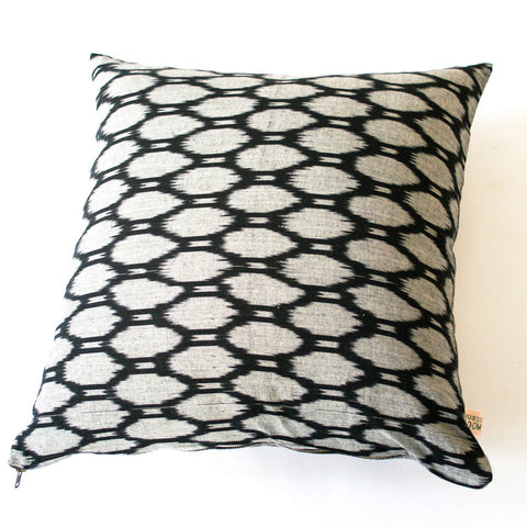 Black Oval Cotton Ikat Square Pillow 22 x 22