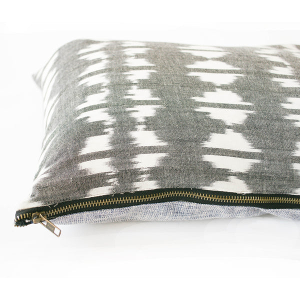 Grey Triangle Ikat Jumbo Lumbar Toss Pillow