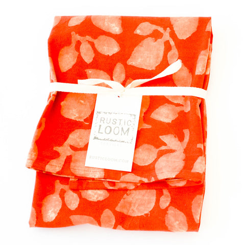 Orange Leaf Cotton Blockprinted Tea Towel