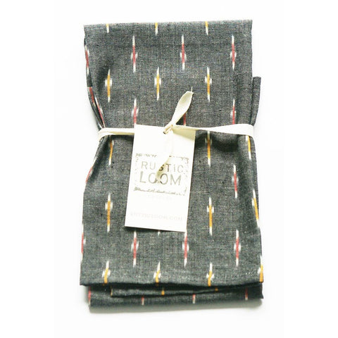 SOLD OUT Tea Towel Cotton Handwoven Ikat Grey Red Gold Dash