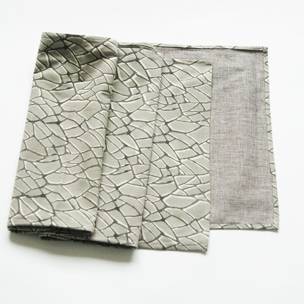 Grey Table Runner Hand Blockprinted Cotton Branch Pattern