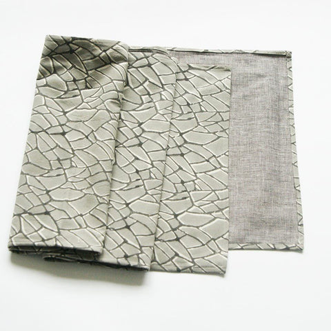 Grey Table Runner Hand Blockprinted Cotton Branch Pattern
