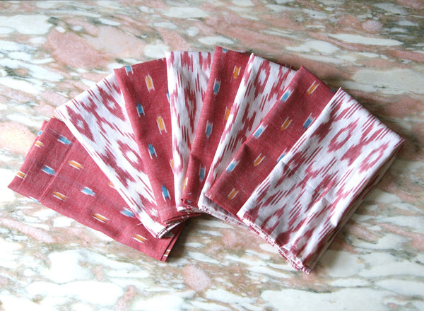 SOLD OUT Rustic Red Ikat Geometric Cloth Dinner Napkin Set of 4