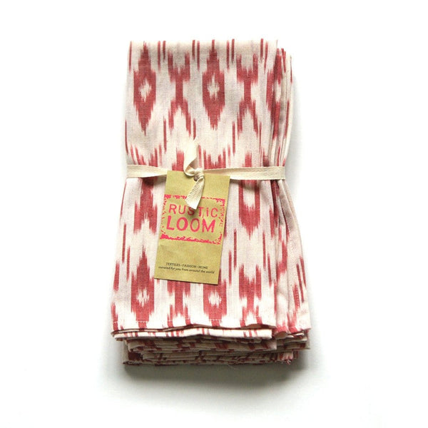 SOLD OUT Rustic Red Ikat Geometric Cloth Dinner Napkin Set of 4