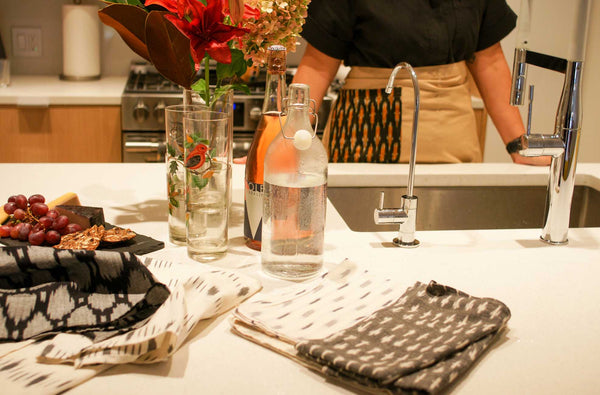 White Dotty Dash Cotton Ikat Woven Tea Towel