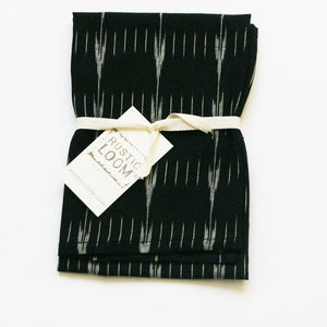 Black Grey Kitchen Tea Towel Handwoven Cotton Ikat Arrow Stripe