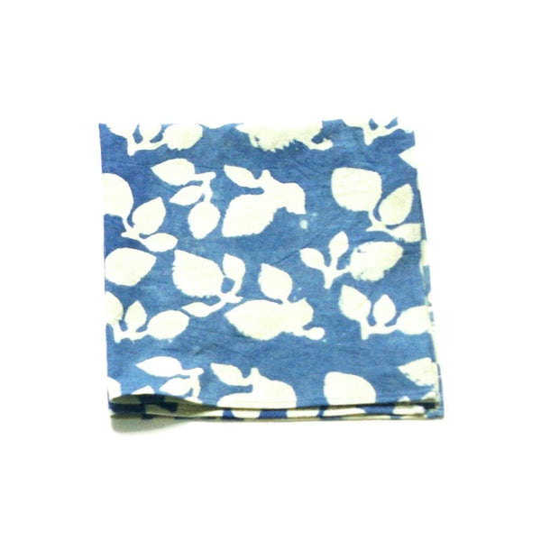 Blue Cotton Block Print Dinner Napkin Leaf Pattern Set of 4