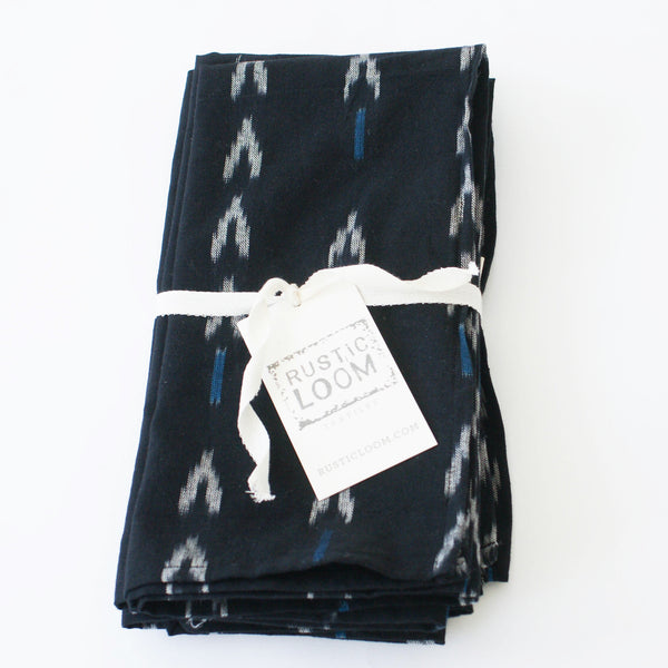 Black Blue V Dash Ikat Cloth Dinner Napkins Set of 4