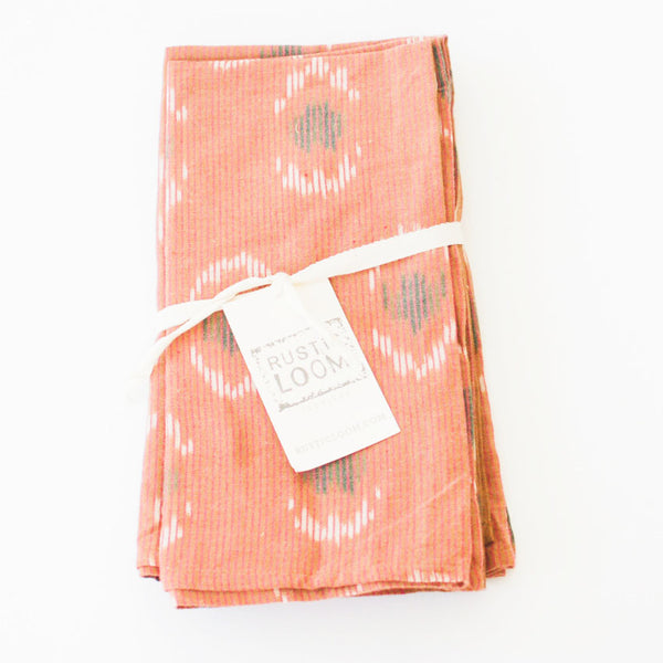 Blush Peacock Ikat Cotton Cloth Dinner Napkins Set of 4