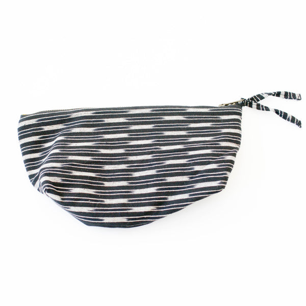 Black Stripe Ikat Large Zipper Pouch