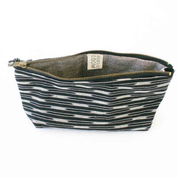 Black Stripe Ikat Large Zipper Pouch