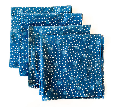  blue Cosmic Dot Cotton Blockprinted Dinner Napkins Set of 4