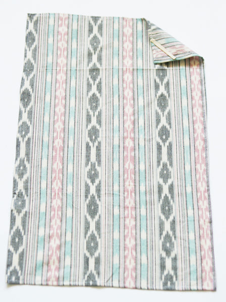 Pastel Pink and Blue Stripe Woven Cotton Ikat Tea Towel