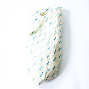 White Blue Dash Artisan Woven Cotton Ikat Baby Swaddle Wrap