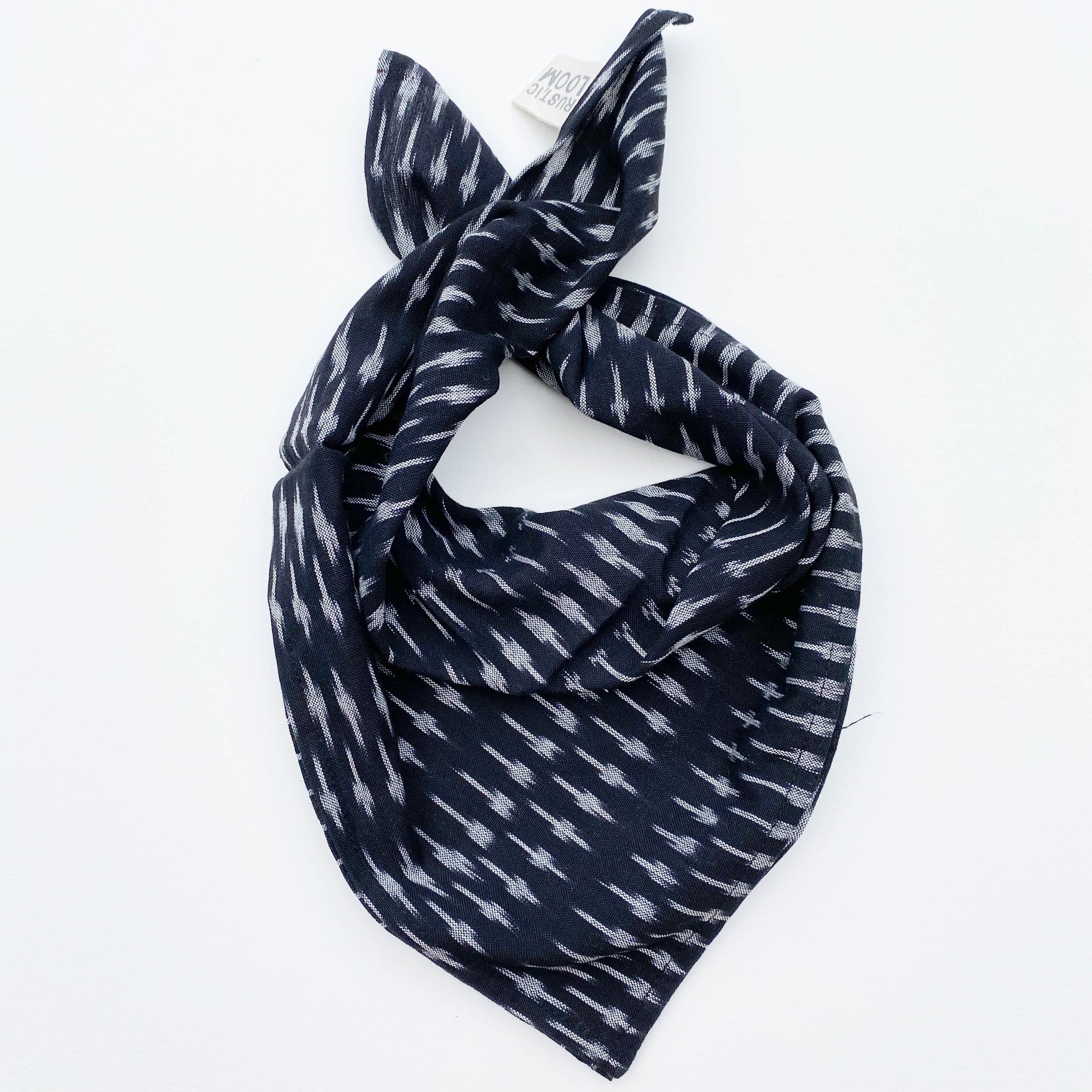 Black Grey Dash Handwoven Ikat Bandana