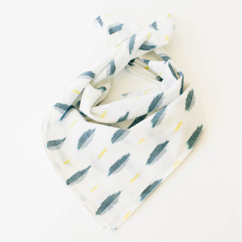 White Green + Yellow Leaf Ikat Cotton Ikat Bandana