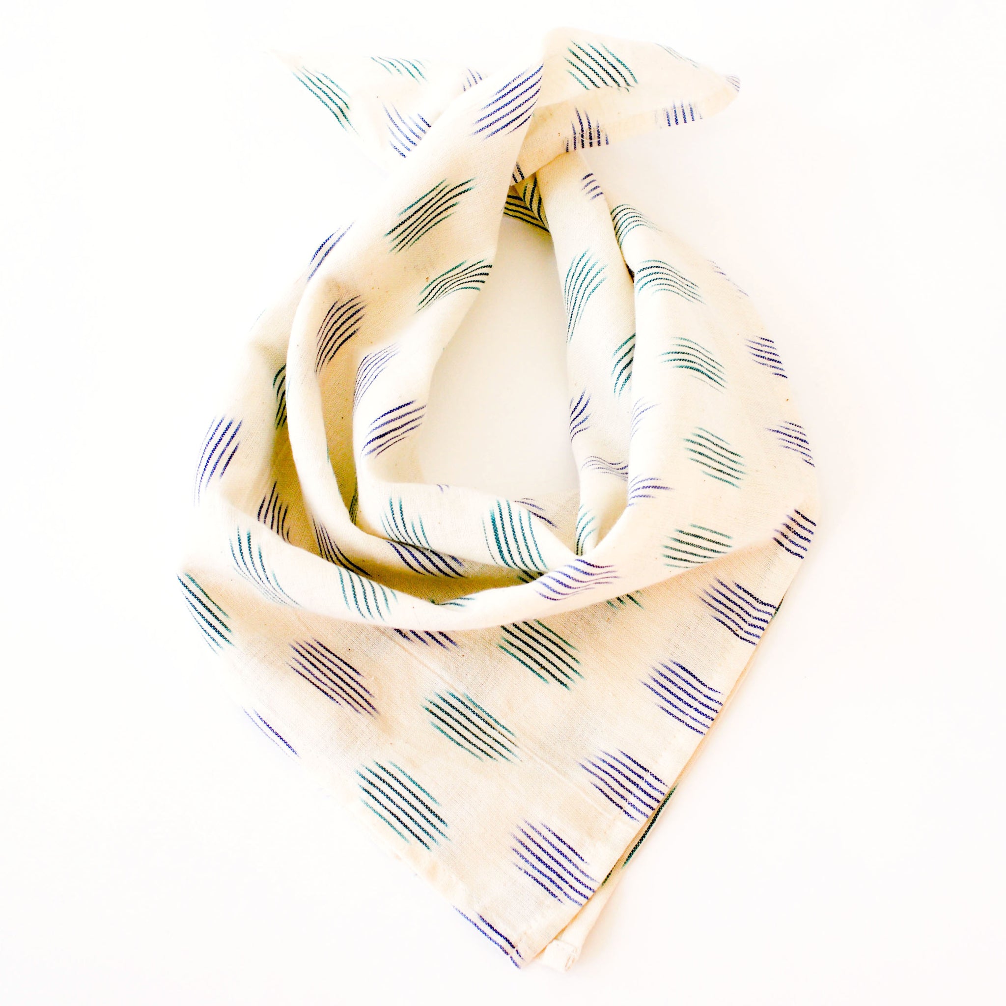 White Blue Green Modern Dot Cotton Ikat Bandana