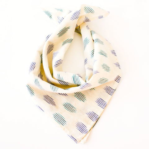 White Blue Green Modern Dot Cotton Ikat Bandana
