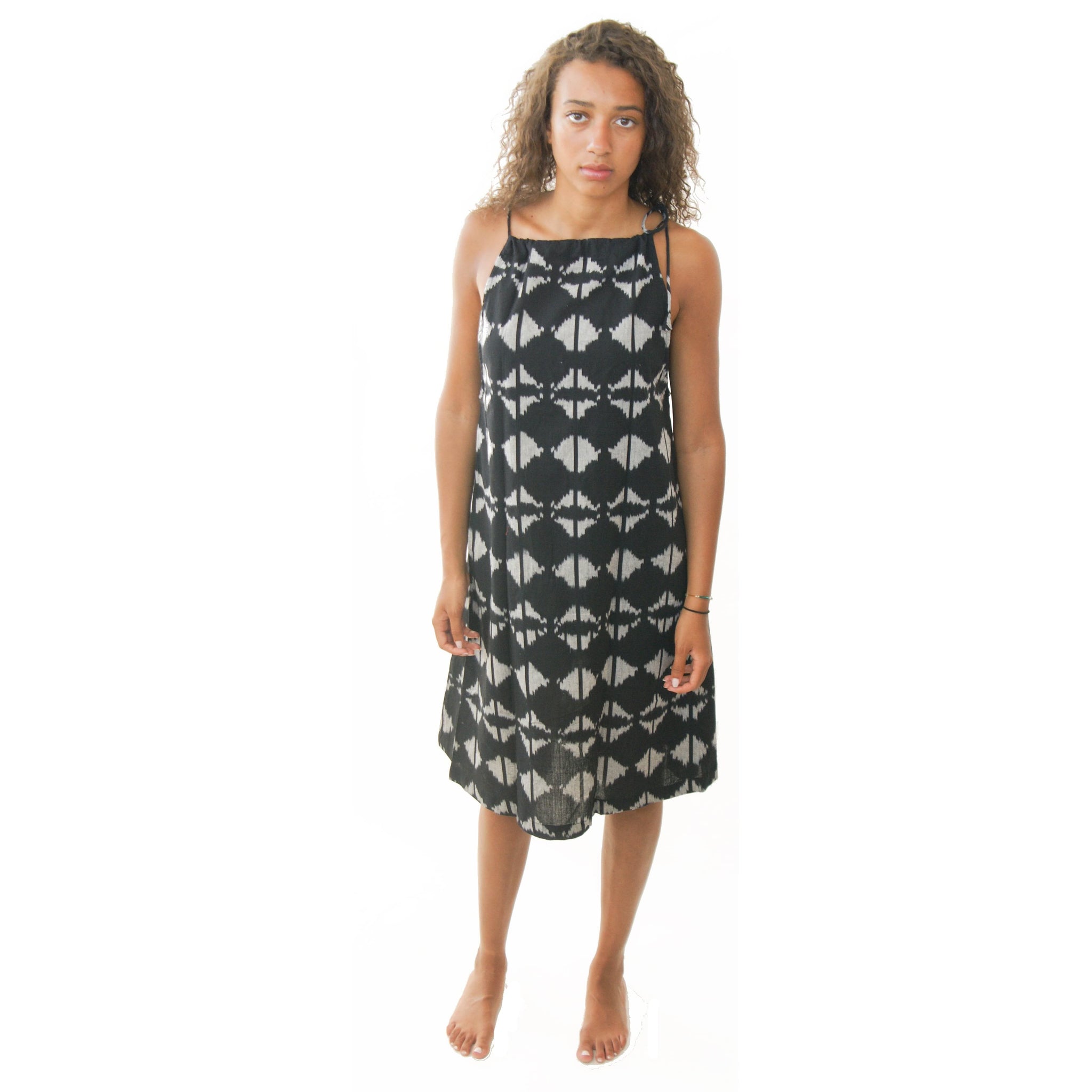 Black Triangle Cotton Swing Dress Artisan Made Ikat