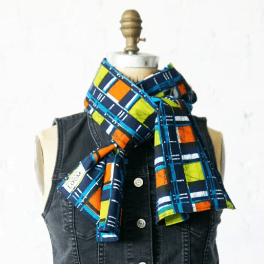 Denim Blue Plaid Cotton Scarf