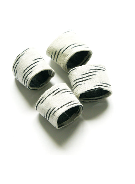 Ikat Napkin Ring Set Handwoven Cotton Cloth Grey Zig Zag Set of 4