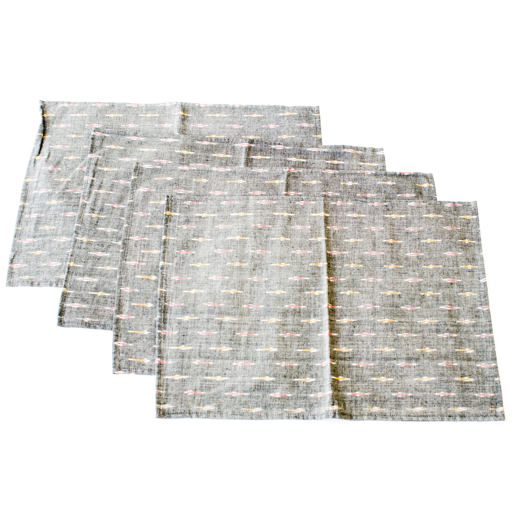 Ikat Cotton Cloth Placemat Grey Red Gold Dash Set of 4