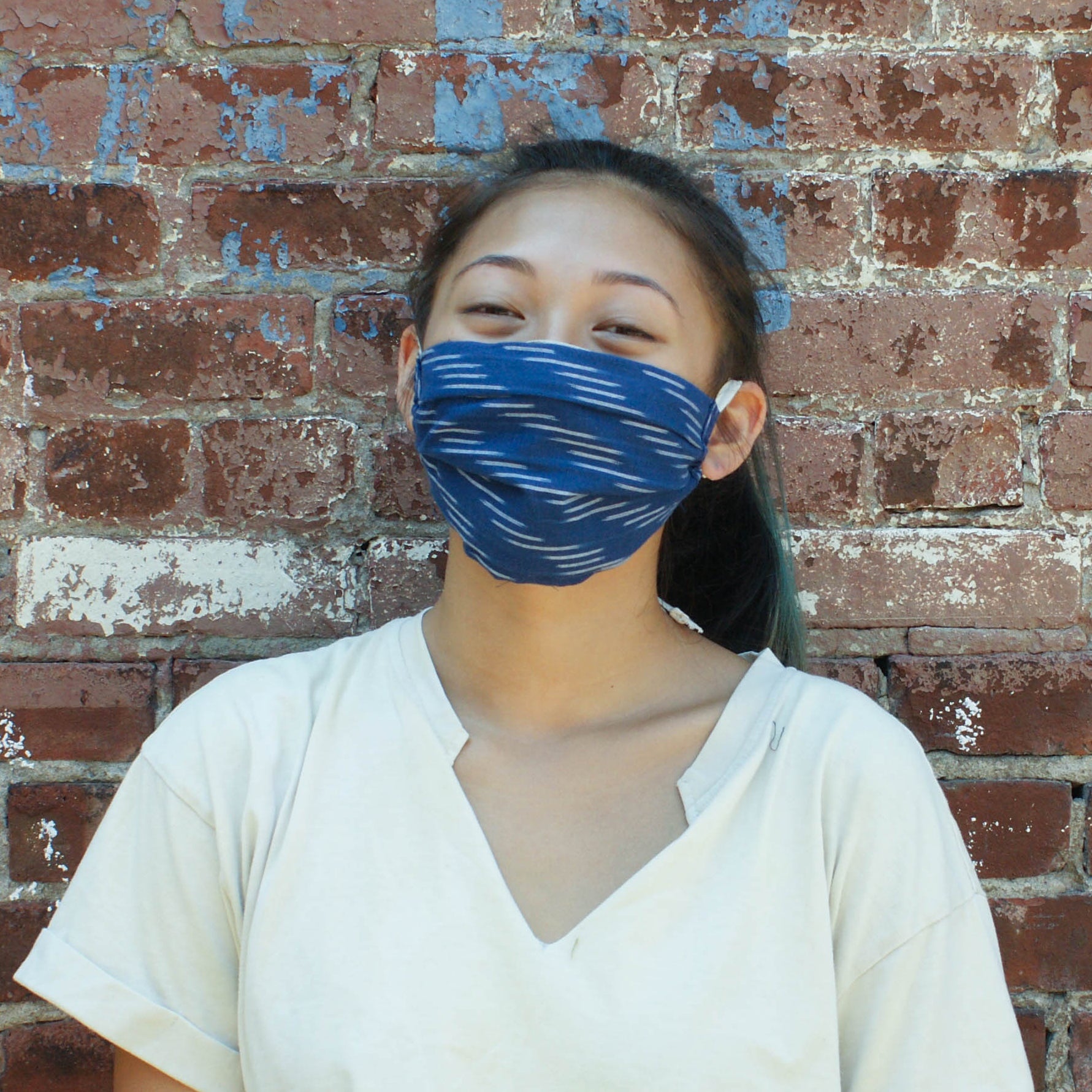 Ikat Blue Diagonal Stripe Hand Dyed Face Mask