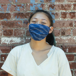 Ikat Blue Diagonal Stripe Hand Dyed Face Mask