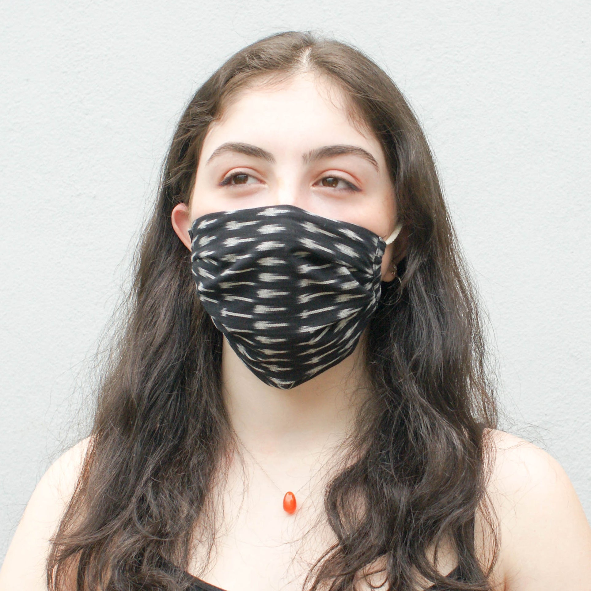 Black Ikat Dash Hand Dyed + Woven Face Mask