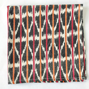 Orange Pink Triangle Stripe Cotton Ikat Cloth Dinner Napkins Set of 4