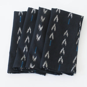 Black Blue V Dash Ikat Cloth Dinner Napkins Set of 4