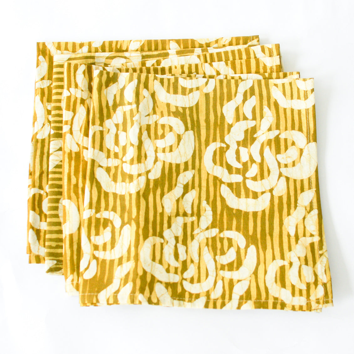 Maize Gold Yellow Sea Swirls Cotton Cloth Batik Napkin Set of 4