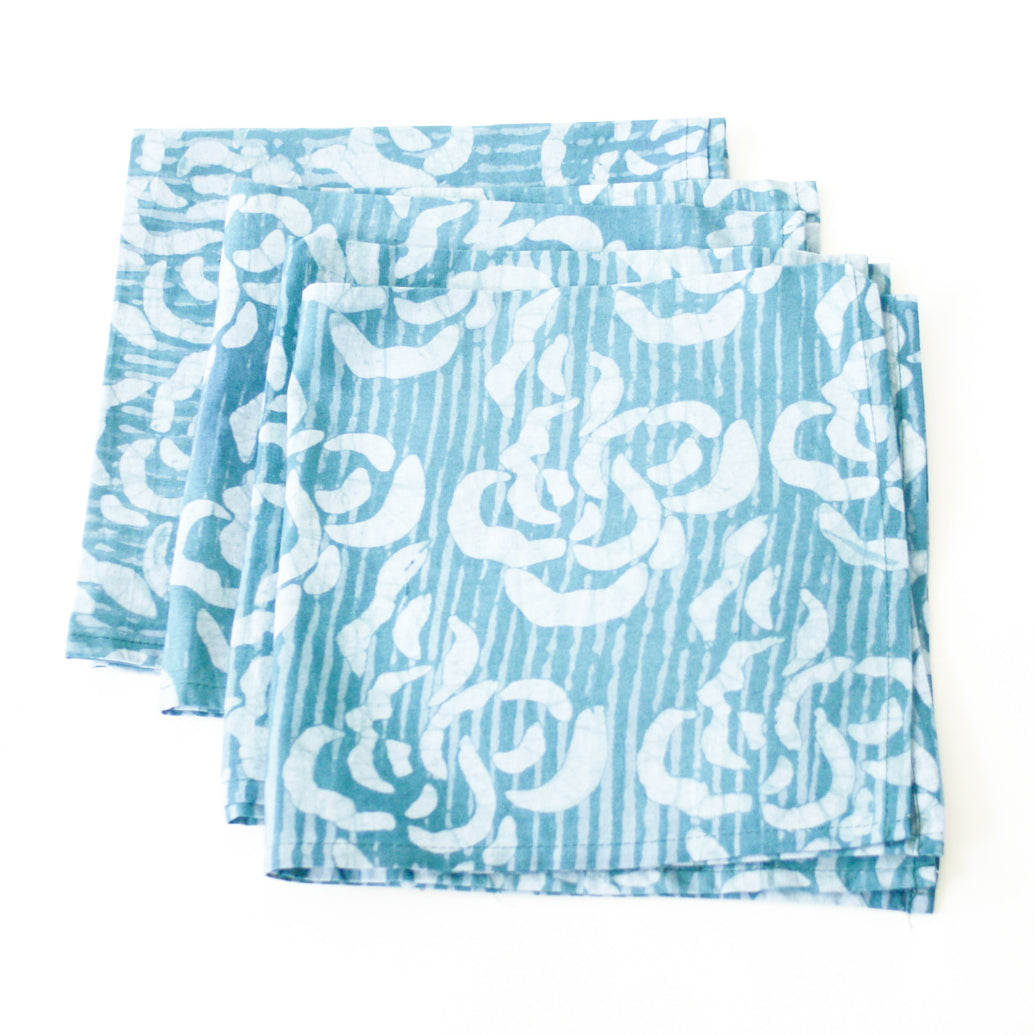 Azure Blue Sea Swirls Cotton Napkin Set of 4