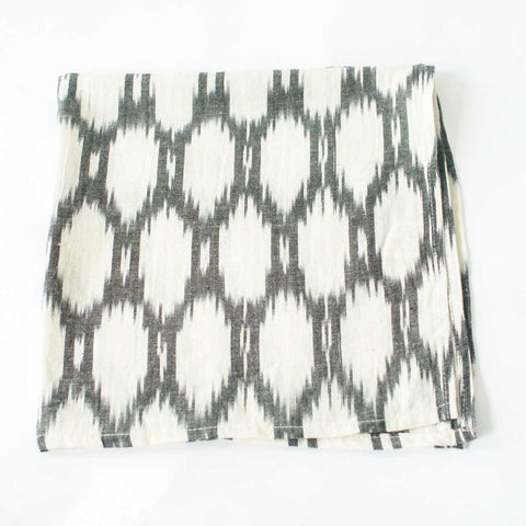 White Grey Monochrome Oval Ogee Cotton Ikat Napkin Set of 4