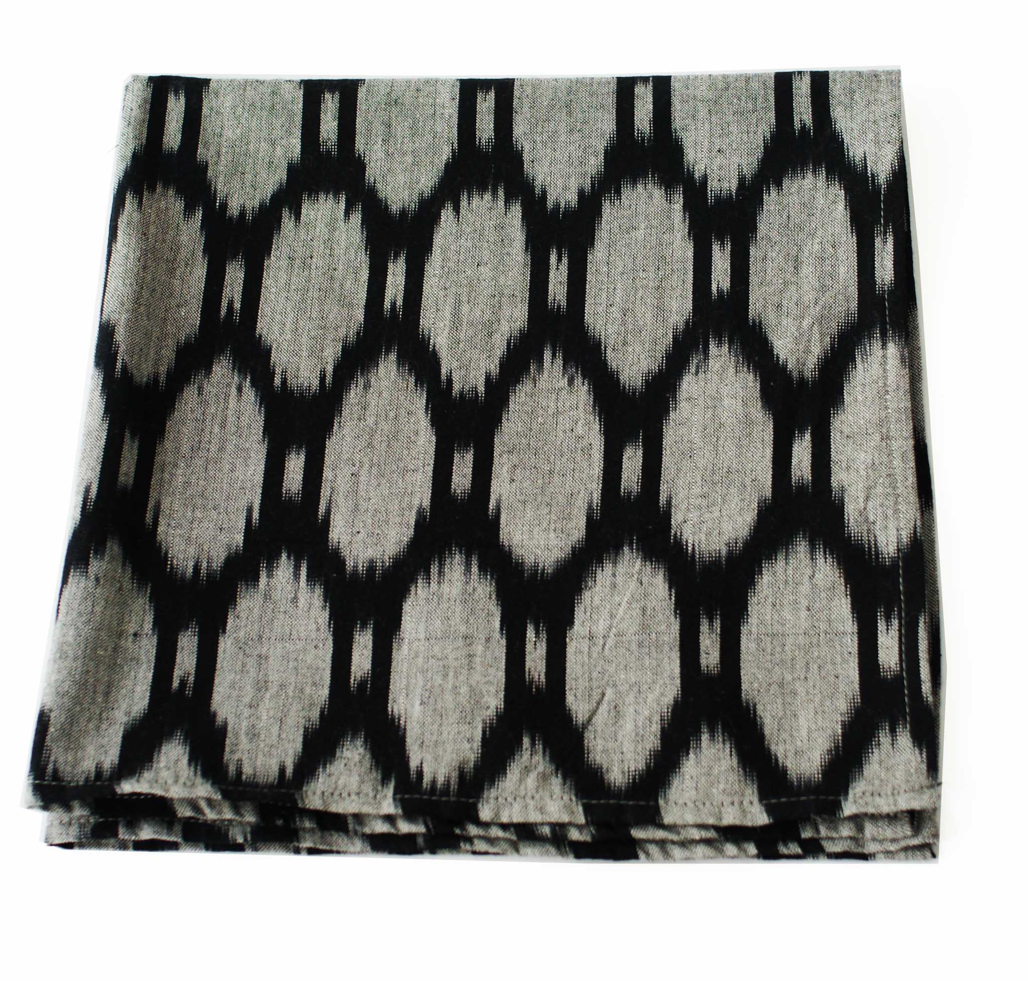 Black Grey Monochrome Oval Ogee Cotton Ikat Napkin Set of 4