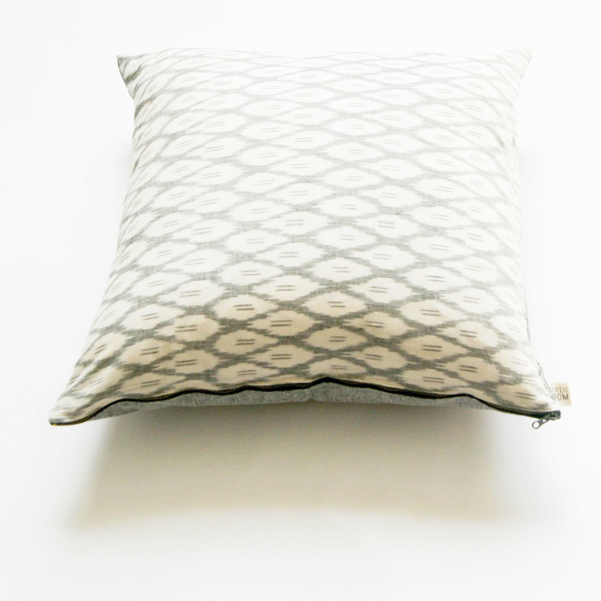 SOLD OUT Woven Cotton Ikat Throw Pillow White Grey Ogee