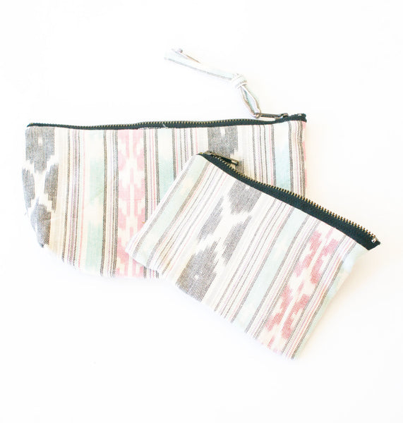 Pastel Pink and Blue Ikat Zipper Pouch Set