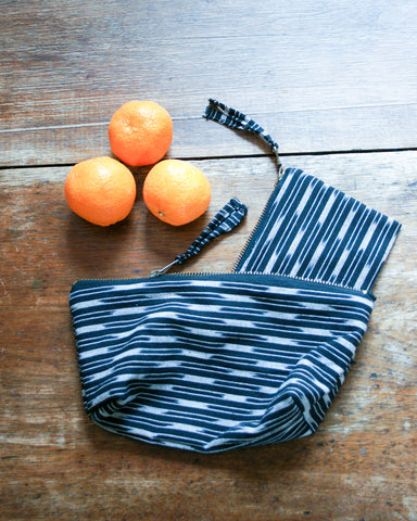 Gift Set: Black Dash Stripe Ikat Zipper Pouch