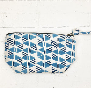 Blue Triangle Block Print Large Zipper Pouch