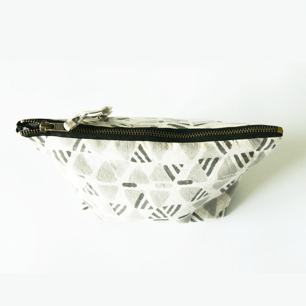 Grey Triangle Artisan Made Cosmetic Bag Zipper Pouch