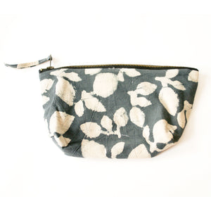 Grey Leaf Cosmetic Bag Large Zipper Pouch Media 1 of 3
